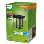 Aplica LED solara pentru exterior cu senzor de miscare Philips CAMILLROUND CLEAR, 1.4W, 4V, 250 lm, lumina calda (3000K), IP44,205x1 90x140mm,Negru
