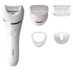 Epilator umed si uscat PHILIPS Seria 8000 BRE710/00, 32 pensete, 2 viteze, 5 accesorii, Wet&Dry, Acumulator, Alb, L x A x I (mm) 65x148x185