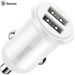 Incarcator auto Baseus Grain Pro, 2 x USB Output 5V/4.8A total ambele porturi, pt. bricheta auto, alb