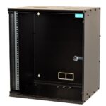 CABINET 19″ SPACER 12U, fixare pe perete, Flatpack (dezasamblat), Black, 582 (h) x 515 (w) x 400 (d) mm, usa sticla cu blocare, otel 1.5mm, sarcina maxima 100Kg