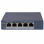 Switch PoE Hikvision DS-3E1505P-EI/M, 4 × Gigabit PoE port,1 × Gigabit RJ45 port, Total PoE Power Budget 45W, Support 802.1Q VLAN, capacitate: 10 Gbps, alimentare: 54VDC, 0.92A, dimensiuni: 121.1 mm × 27.6 mm × 83.1 mm, greutate: 0.26kg.