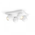 Spot LED Cvadruplu Philips Hue Buckram, Bluetooth, 4xGU10, 4x5W, 1400lm ,lumina alba (2200-6500K), IP20, 24x24x10.3cm, Metal, Alb,Intrerupator cuvariator inclus