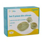 Set diversificare 3 piese silicon : bol , farfurie si cana cu cioc, olive, U-Grow - Image 7