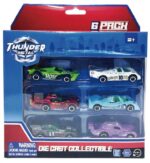 MACHETA DIE CAST, SET 6 MASINI CURSE, SCARA 1/64, 7.5CM, DIVERESE MODELE SI CULORI- VERDE, ALB, ROSU, BLEU, GRI, ALBASTRU, GALBEN, PORTOCALIU, NEGRU, TURQUOISE, MARO - Image 4