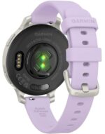 Ceas Garmin Lily 2 Active, display AMOLED, dimensiune afisaj 25,4 mm x 21,3 mm, rezolutie afisaj 240 x 201 pixeli, memorie 8GB, autonomie pana la 9 zile, rezistanta la apa pana la 5 ATM, greutate: 24,4g, ramă Argintiu, şi curea Purple Jasmine din silicon - Image 3