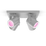 Spot LED RGB Cvadruplu Philips Hue Argenta, Bluetooth, 4xGU10, 4x5.7W ,4x350 lm, lumina alba si color (2000-6500K), IP20, Metal, Argintiu