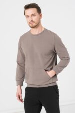 BLUZA COTON CASUAL BARBATI TAUPE-M - Image 5