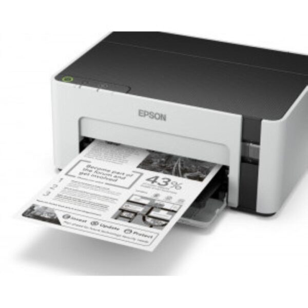 Imprimanta inkjet mono CISS Epson M1120, dimensiune A4, viteza max 32ppm, rezolutie printer 1440x720dpi, alimentare hartie 150 coli, volum maxim printare : 15000pagini/luna, interfata: USB 2.0, Wireless, consumabile: Ecotank MX1xx negru XL (6k/pag.), MX1xx negru L (2k/pag.),cerneala 6k/pag inclusa