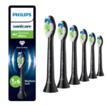Rezerve Philips Sonicare Optimal White HX6066/88, pachet de 6 capete de periere, Standard, click-on, sincronizarea modurilor BrushSync, Negru