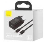 INCARCATOR retea Baseus Super Si, Quick Charge 20W, 1 x USB Type-C 5V/3A max, include cablu USB Type-C la Lightning Iphone 1m, negru - Image 4