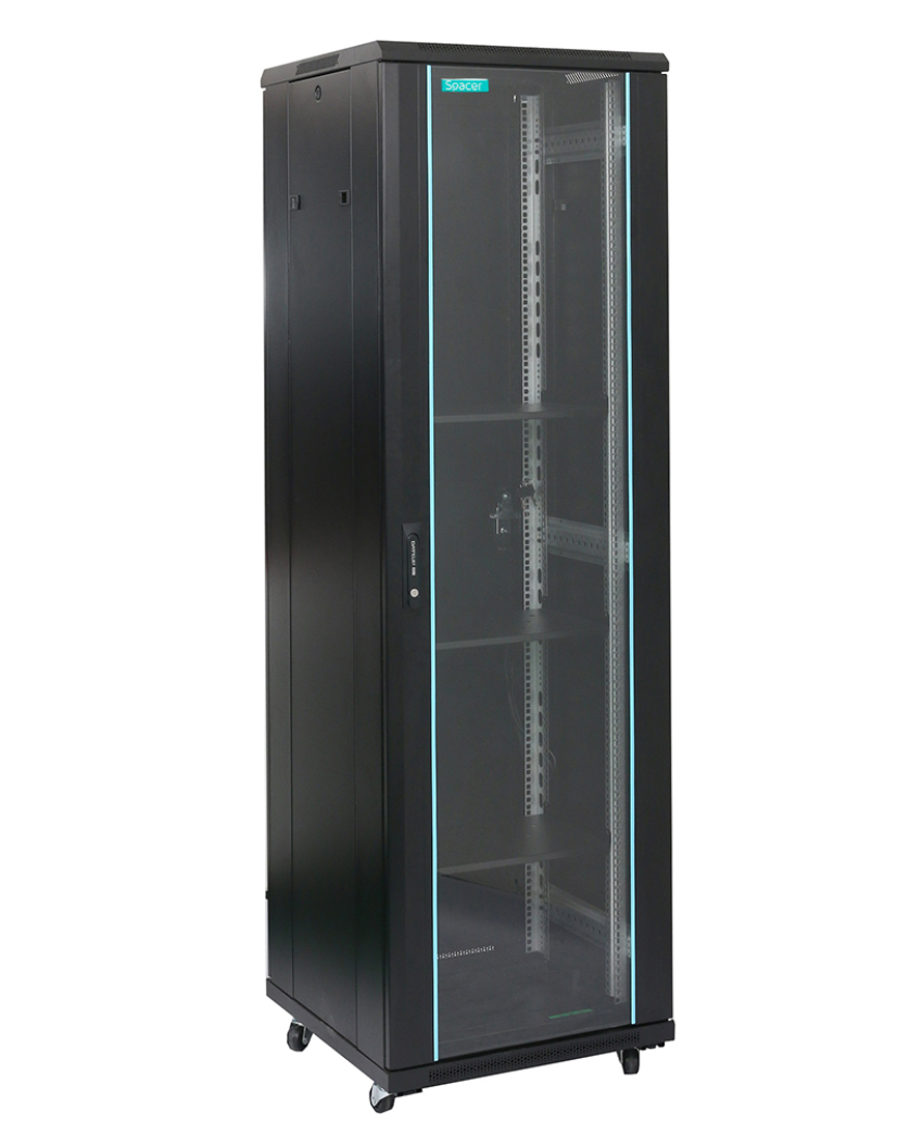 CABINET 19″ SPACER 27U 600x800x1388mm, Floor Standing, usa sticla cu blocare, panouri detasabile, sarcina maxima 1000Kg