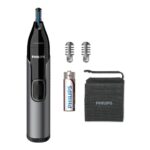 Trimmer pentru nas si urechi PHILIPS NT3650/16, Baterie, Lavabil, Tehnologie Precision Trim, Otel inoxidabil, Pieptene pentru sprancene, Pieptene 5 mm, Gri, L x A x I (mm) 39x83x190