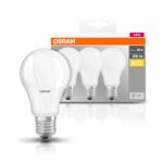 3 Becuri LED Osram Base Classic A, E27, 8.5W (60W), 806 lm, luminacalda(2700K)
