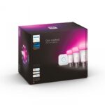 Pachet 3 Becuri LED RGB inteligente Philips Hue A60, Bluetooth, E27, 9W (75W), 1100 lm, lumina alba si color (2000-6500K) + Consola Hue Bridge