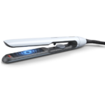 Placa de indreptat parul PHILIPS Prestige BHS520/00, Tehnologie ThermoShield, Placi infuzate cu ulei de argan, 230°C, Ingrijire ioni, 12 setari temperatura, Husa termorezistenta, Albastru deschis, L x A x I (mm) 120x370x95
