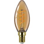 Bec LED vintage (decorativ) Philips Classic Gold Candle B35, EyeComfort ,E14, 2.5W (15W), 136 lm, lumina calda (1800K), dimabil, cu filament