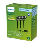Kit 3 Spoturi LED pentru exterior cu spike Philips CAPER GARDEN LINK ,3x1.5W, 24V, 3x180 lm, lumina calda (2700K), IP44,270x70x60mm, Negru