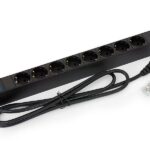 PDU Triton 19‘‘ distribution panel 1U, 8 sockets DIN standard, max. 16 A, cable 3 x 1.5 mm x 2 m long, DIN49441 16 A plug, Varistor surge protection