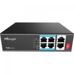 POE Switch Milesight 4 Porturi POE, Porturi: 4X10/100Mbps POE ports (RJ45) + 2X100Mbps uplink ports, Alimentare: AC 100~240V, 50-60Hz, 1A, Buget POE: max. 65W, max 30W per port, Temperatura de functionare:-20℃~ 55℃; IP30; Dimensiuni:142.5mm(W)X115mm(D)X40mm(H); Greutate: 0.500g