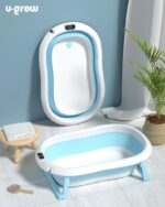 Cadita cu pernuta pentru bebelusi, termometru digital incorporat, pliabila, dop se scurgere, picioare anti-alunecare , blue, U-Grow - Image 3